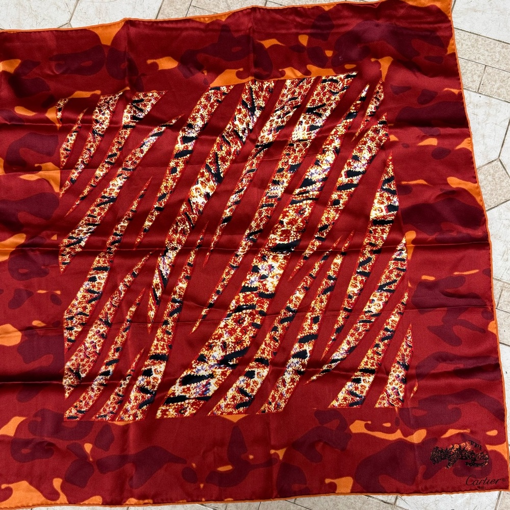 Cartier Red and Orange Silk Scarf
